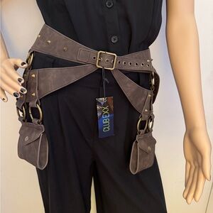 Dolls Kill Brown Belt with Pouches, CLUB XX